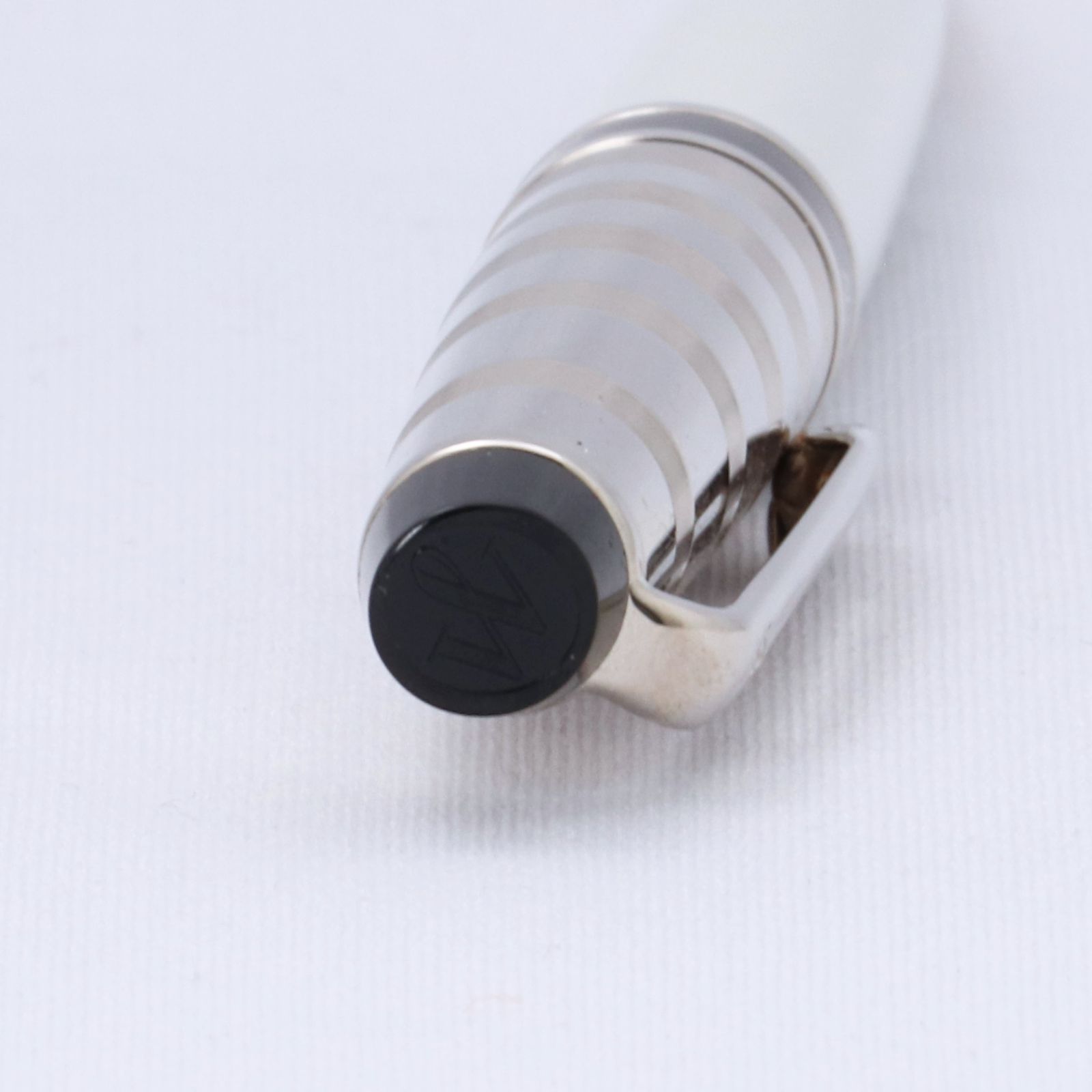 Waterman Expert Deluxe White CT Ballpoint Pen with silver trim shown on white background