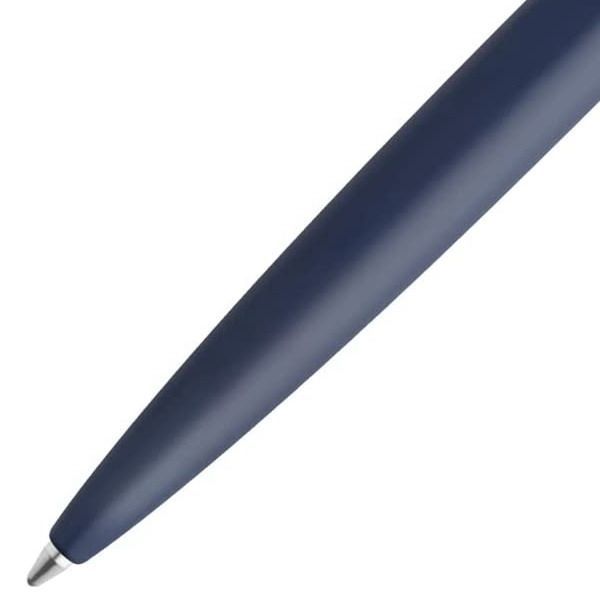 Waterman Allure Deluxe blue ballpoint pen with slide-lock, sleek 137mm length and silver trim