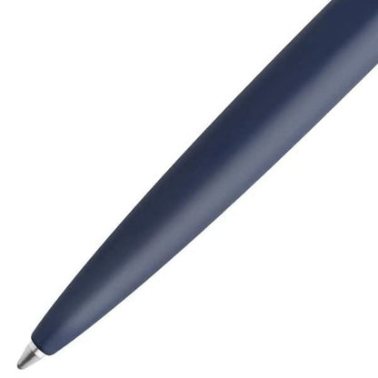 Waterman Allure Deluxe blue ballpoint pen with slide-lock, sleek 137mm length and silver trim