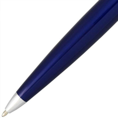 CROSS ATX 882-37 ballpoint pen with translucent blue lacquer and chrome accents, 139 mm length