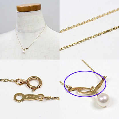 Mikimoto Akoya pearl necklace with K18 yellow gold diamond pendant 42.5cm chain