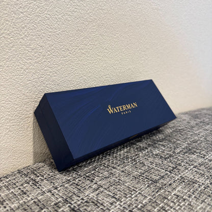 Waterman Paris Expert Essential ballpoint pen in Pullman Blue GT with gold trim shown on white background