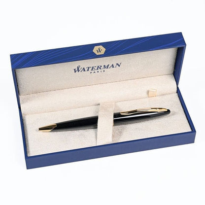 Waterman Carene black and gold ballpoint pen with twist mechanism and refill tips in genuine box