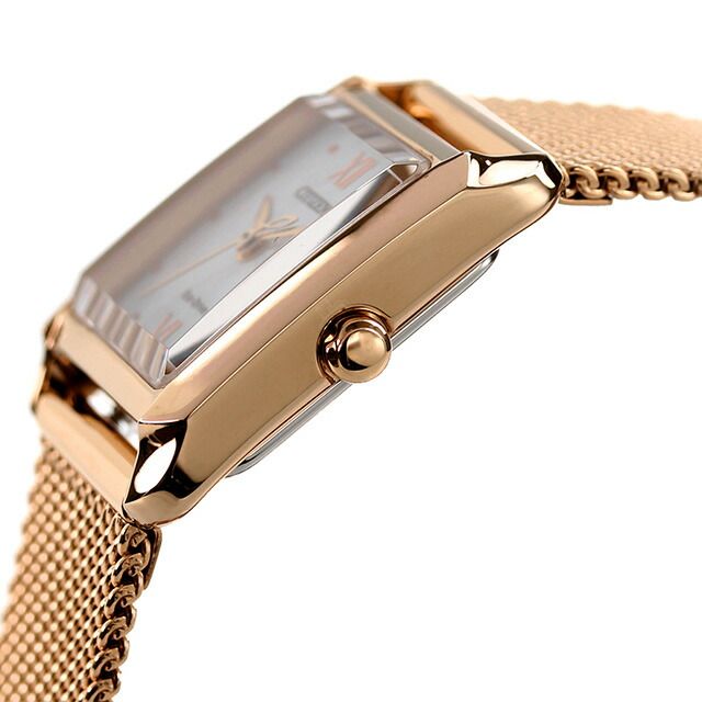Citizen Ladies EW5593-64D El Square wristwatch with white shell dial and pink gold stainless steel mesh band