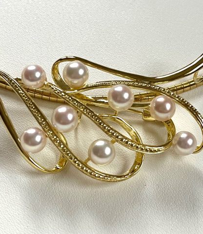 Akoya pearl brooch with attached loop on silver S925 omega necklace choker made in Japan