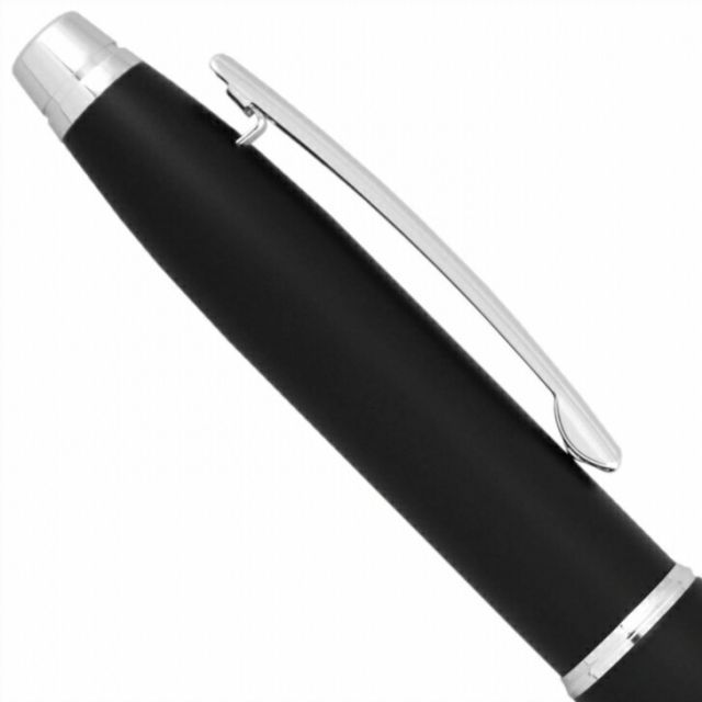 CROSS Strafford Satin Black ballpoint pen with brass body and chrome coating shown on white background