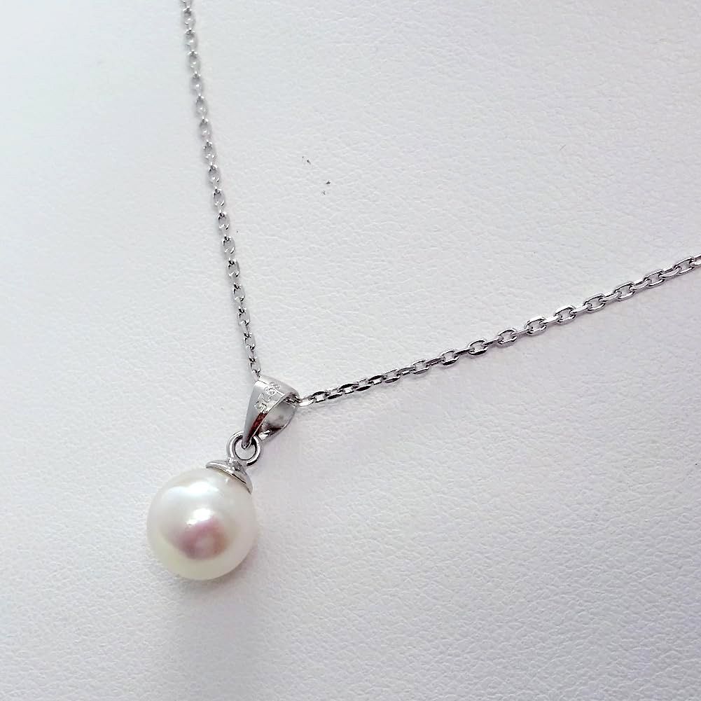 Akoya real pearl pendant necklace with 8mm pearl and SILVER925 small bean chain 45cm length