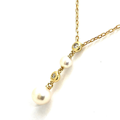 MIKIMOTO pearl diamond necklace in yellow gold with 4.1mm and 6.4mm pearls on 40cm chain