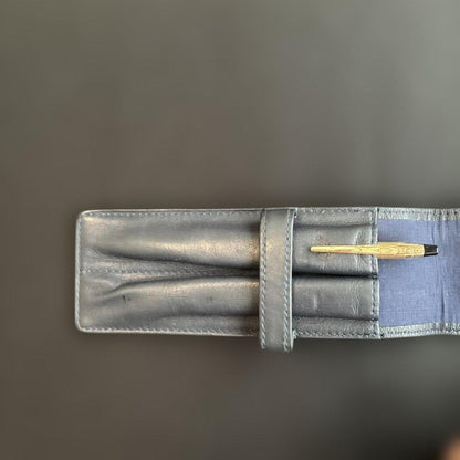 Cross Classic Century Gold 10KT fountain pen with navy double-slot leather pen case