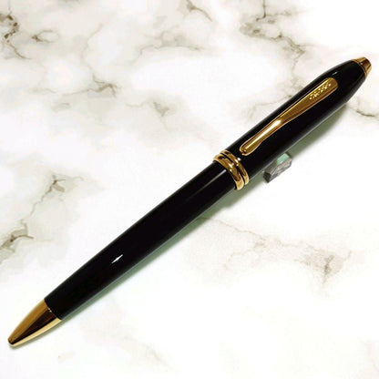 Cross Townsend black lacquer ballpoint pen with gold accents and tanwrap detail length 150mm