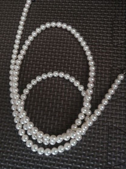 Tasaki long necklace featuring 6-6.5mm Akoya pearls on an 82.5cm silver chain with 925 clasp