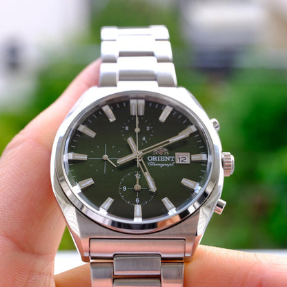 ORIENT Chronograph カットグラス グリーン Quartz Men's Watch — Japanese