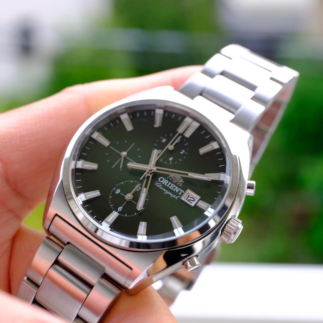 ORIENT Chronograph カットグラス グリーン Quartz Men's Watch — Japanese