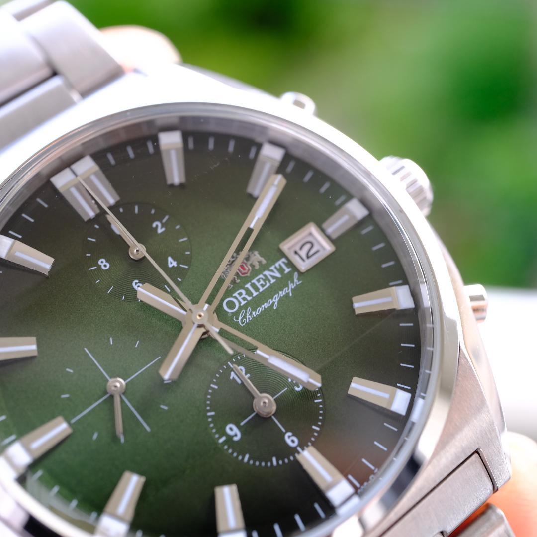 ORIENT Chronograph カットグラス グリーン Quartz Men's Watch — Japanese