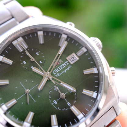ORIENT Chronograph カットグラス グリーン Quartz Men's Watch — Japanese