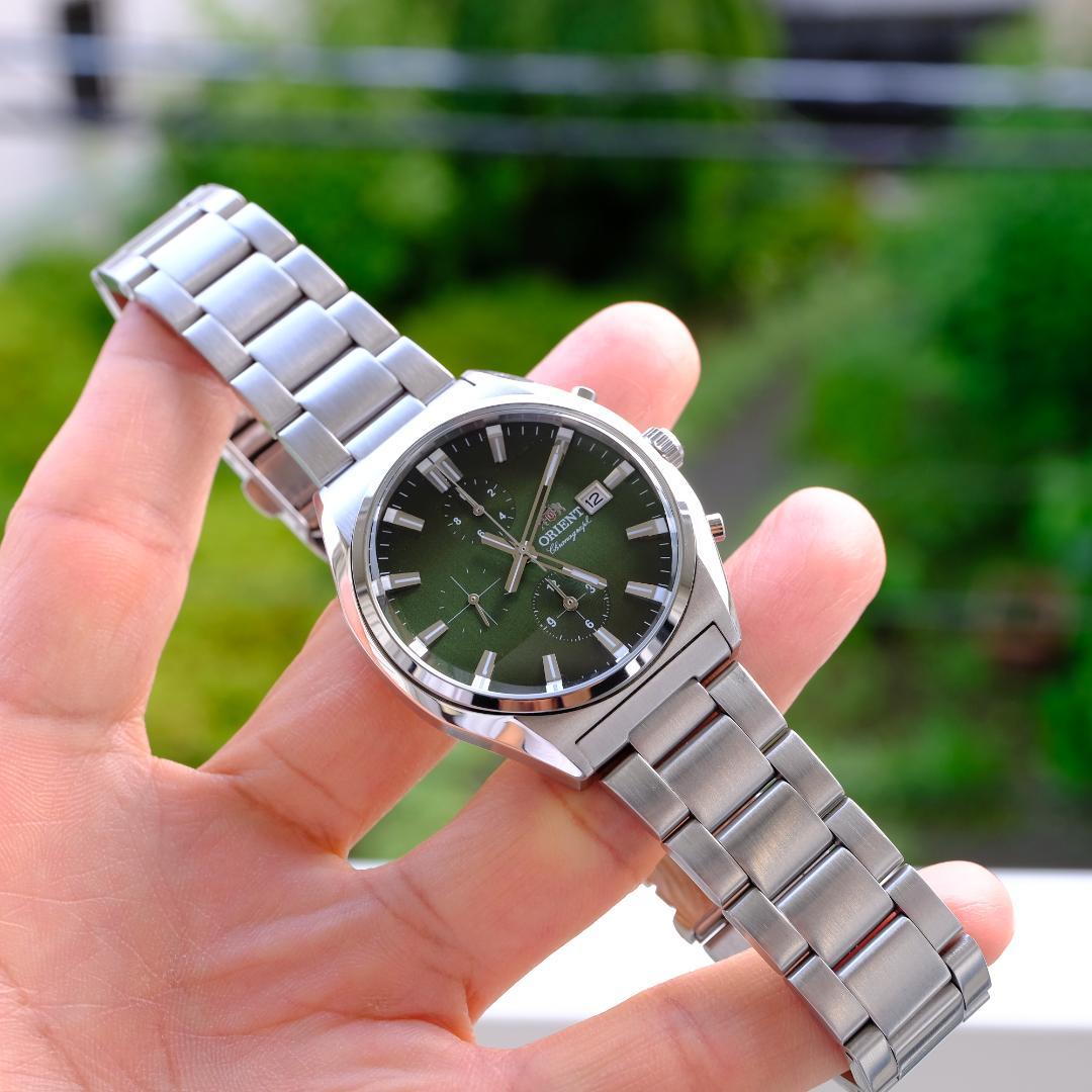ORIENT Chronograph カットグラス グリーン Quartz Men's Watch — Japanese