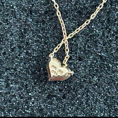 Agete K18 gold heart pave necklace with 7 small diamonds on a 40cm chain