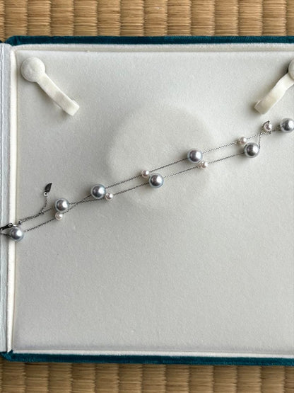 Akoya Pearl K18 Station Necklace featuring 8-8.5mm baroque and 4-4.5mm baby pearls on a 40-45cm gold chain