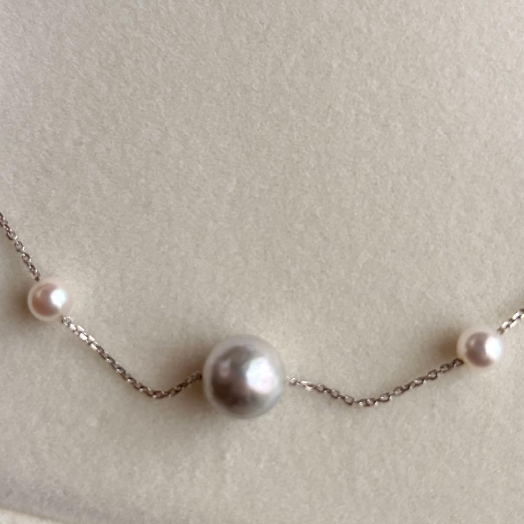 Akoya Pearl K18 Station Necklace featuring 8-8.5mm baroque and 4-4.5mm baby pearls on a 40-45cm gold chain