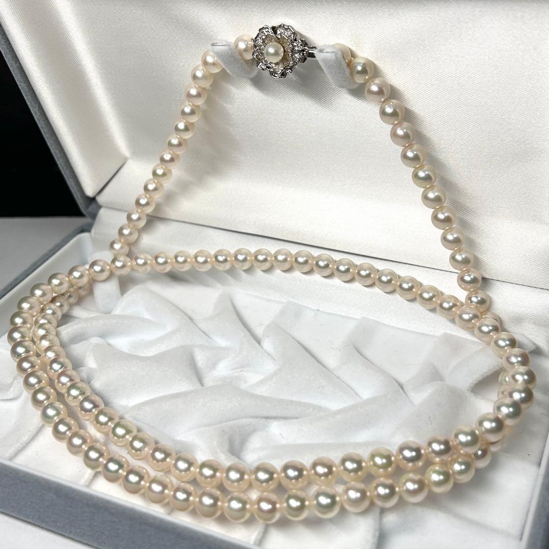 Shine Bright Akoya Pearl 2-Strand Necklace with 6.87mm pearls, 82.5cm length, displayed on white background