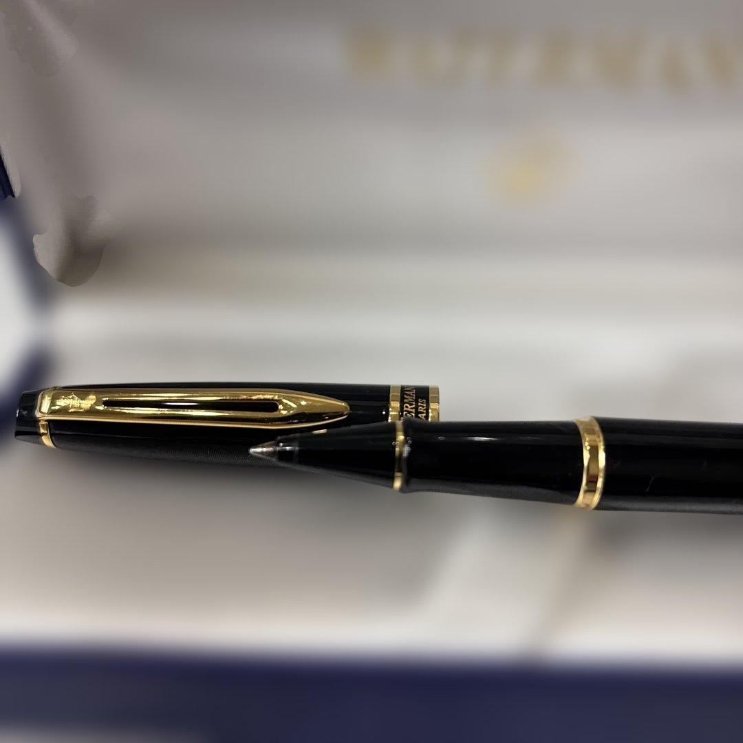 Waterman black and gold ballpoint pen with dedicated case and stained outer paper box