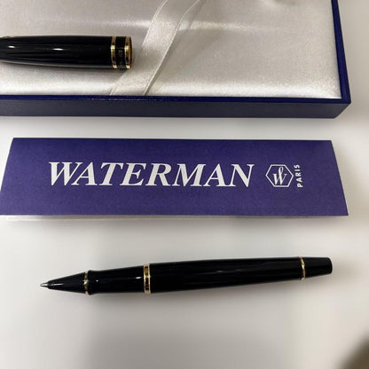 Waterman black and gold ballpoint pen with dedicated case and stained outer paper box