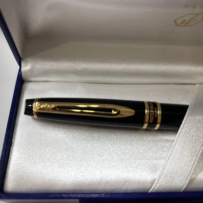 Waterman black and gold ballpoint pen with dedicated case and stained outer paper box