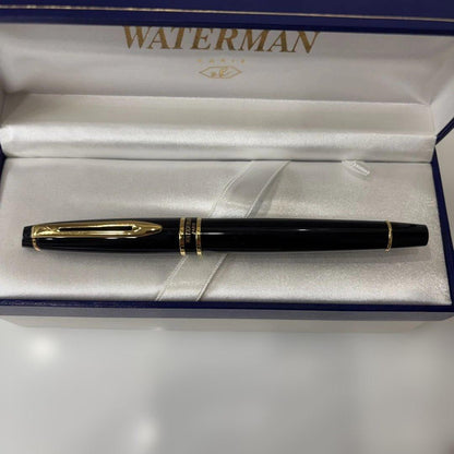 Waterman black and gold ballpoint pen with dedicated case and stained outer paper box