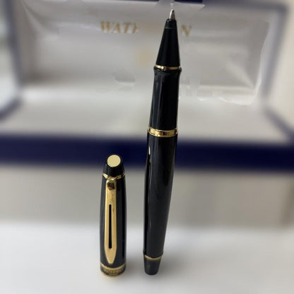 Waterman black and gold ballpoint pen with dedicated case and stained outer paper box