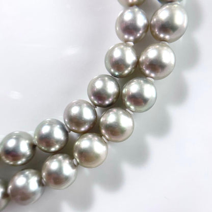 Akoya pearl necklace with genuine gray pearls 7-7.5mm, silver chain, double lock clasp, 42.5cm length
