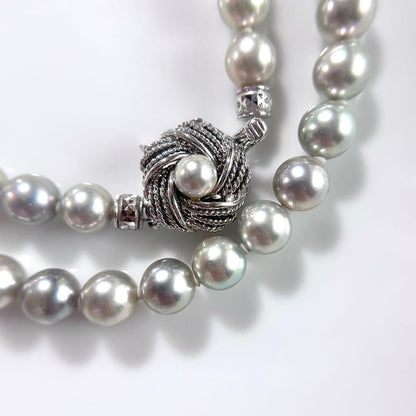 Akoya pearl necklace with genuine gray pearls 7-7.5mm, silver chain, double lock clasp, 42.5cm length