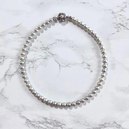 Akoya pearl necklace with genuine gray pearls 7-7.5mm, silver chain, double lock clasp, 42.5cm length