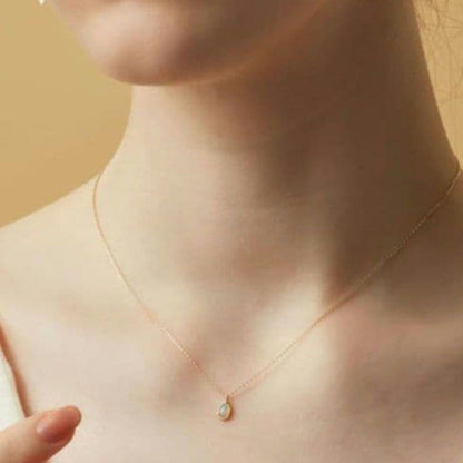 Agate K10 Opal necklace with 40cm gold chain and small 0.6cm by 0.4cm opal pendant