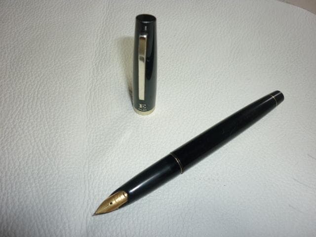 Pilot E-300 fountain pen with 14K-585 nib, cartridge ink, silver body, engraved PILOT E-300 GR 03