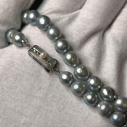 Oyster Pearl blue gray genuine pearl necklace and matching 9 mm stud earrings with silver clasp