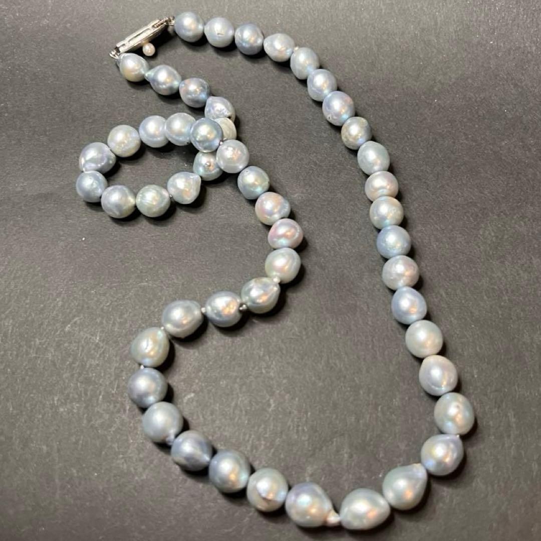 Oyster Pearl blue gray genuine pearl necklace and matching 9 mm stud earrings with silver clasp
