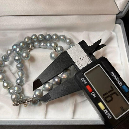 Oyster Pearl blue gray genuine pearl necklace and matching 9 mm stud earrings with silver clasp