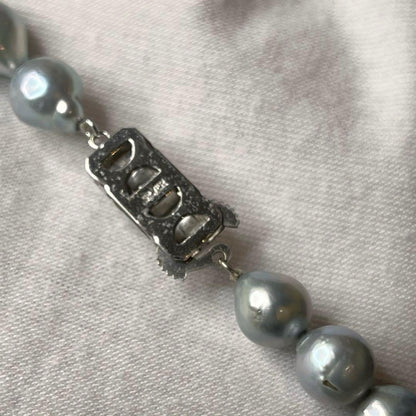 Oyster Pearl blue gray genuine pearl necklace and matching 9 mm stud earrings with silver clasp