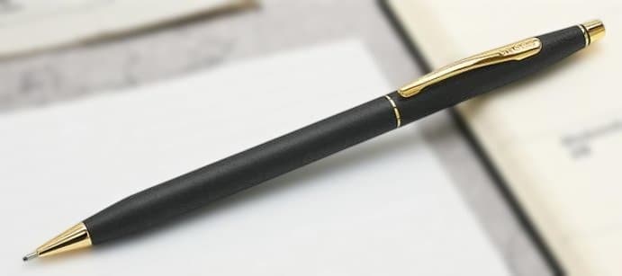 Cross Classic Century 0.7mm ballpoint pen with slim body and Meisei University logo and bonus Cross ballpoint pen