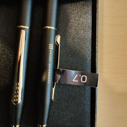 Cross Classic Century 0.7mm ballpoint pen with slim body and Meisei University logo and bonus Cross ballpoint pen