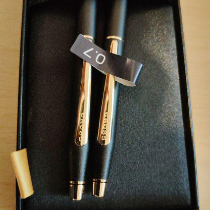 Cross Classic Century 0.7mm ballpoint pen with slim body and Meisei University logo and bonus Cross ballpoint pen