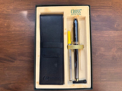CROSS ballpoint pen with Northwest Airlines logo in dedicated leather case and replacement ink refill