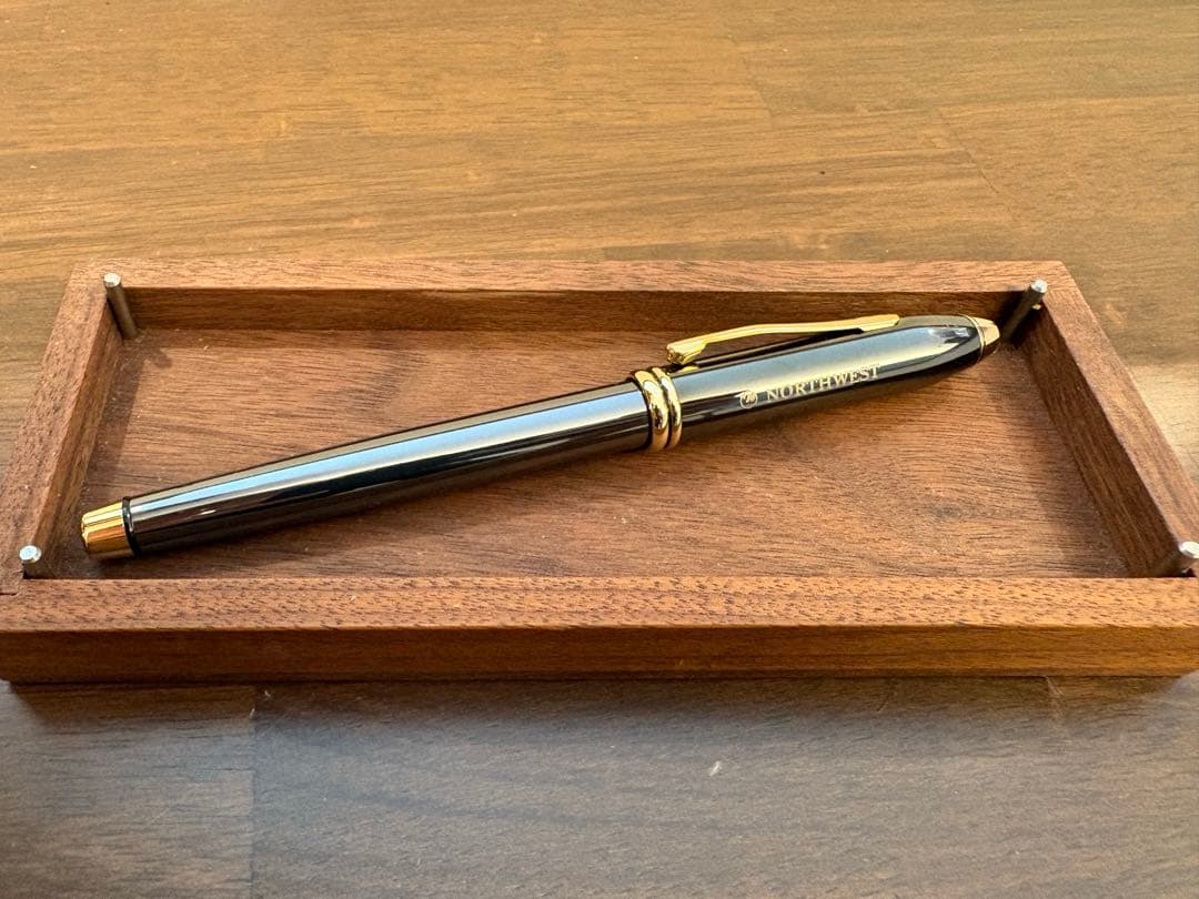 CROSS ballpoint pen with Northwest Airlines logo in dedicated leather case and replacement ink refill