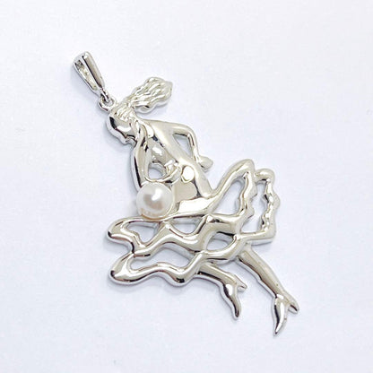 Mikimoto baby pearl pendant necklace with ballerina dance motif in silver featuring a 3.9 mm pearl
