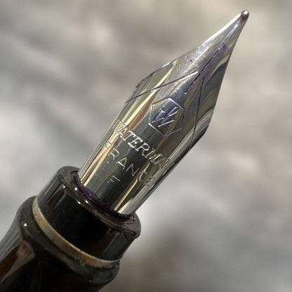 WATERMAN PARIS black fountain pen with stainless steel tip shown on white background