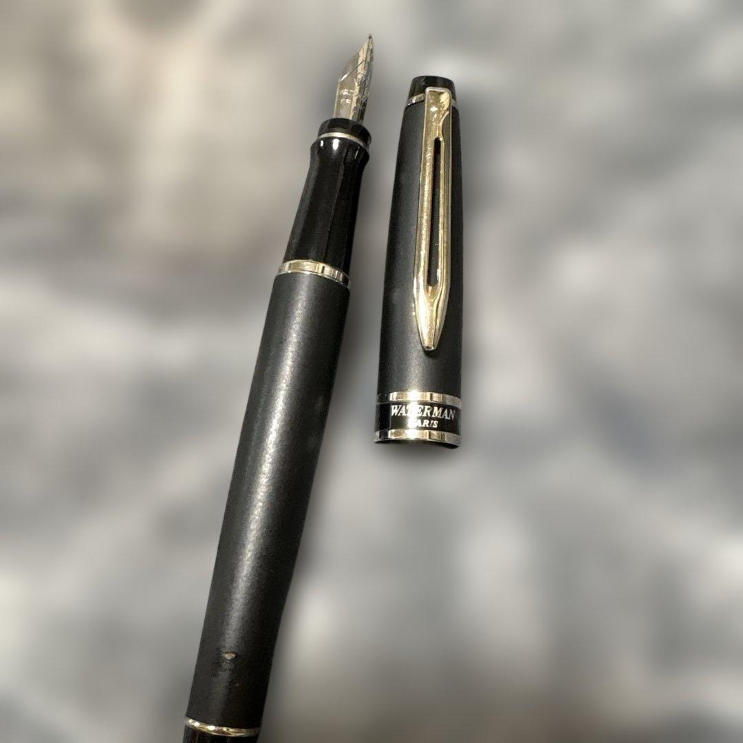 WATERMAN PARIS black fountain pen with stainless steel tip shown on white background