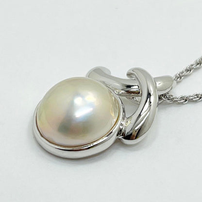 Tasaki Silver Necklace with 12.8mm round white Mabe Pearl pendant
