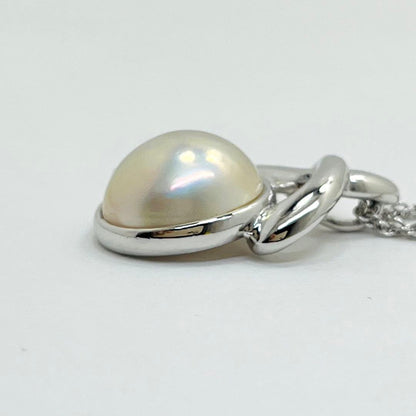 Tasaki Silver Necklace with 12.8mm round white Mabe Pearl pendant