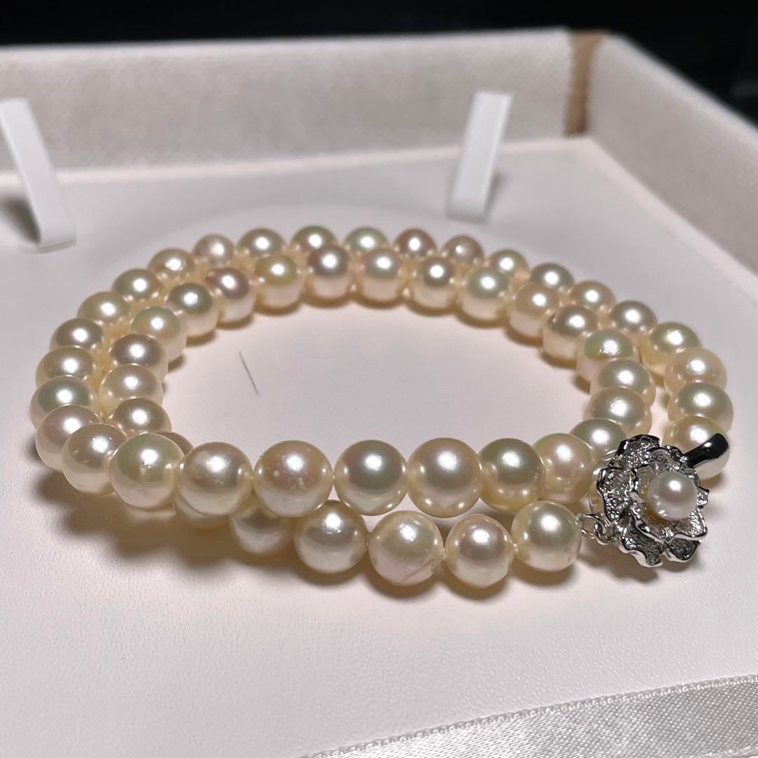Teramaki Hanadama semi-round Akoya pearl necklace with 7.4-8.3mm white pearls and silver clasp