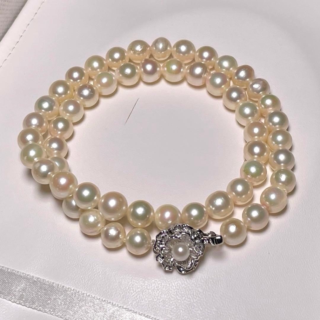 Teramaki Hanadama semi-round Akoya pearl necklace with 7.4-8.3mm white pearls and silver clasp
